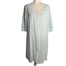 Vintage 70s Barbizon Button Up Nightgown M Blue Embroidered Lace Half Sl... - £55.78 GBP