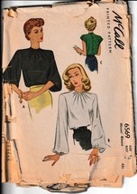 Mc Call&#39;s Vintage Pattern 6569 Size 12 Misses&#39; Blouses Dated 1946 - $3.00