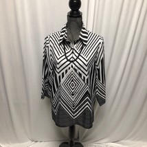 Alfred Dunner Blouse Womens 12 Black White Button Up Shirt - £11.75 GBP