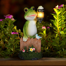 Solar Garden Statue Frog Figurine - Garden Art with Solar Lights for Law... - $38.89