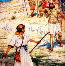David And Goliath Of Gath Battle 1900 Color Plate Victorian Religious Art DWAA7 - £23.69 GBP