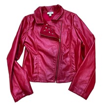 Disney D-Signed Sz 7/8 Girls Red Vegan Leather Moto Jacket - £18.79 GBP