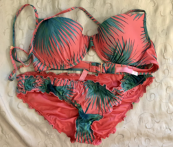 Victoria&#39;s Secret Pink Palm Two Piece Bathing suit Size 36C Top Large Bo... - £78.62 GBP