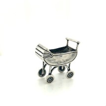 Vintage Sterling Signed 925 Victorian Baby Stroller Crib Pram Miniature Figure - $59.40