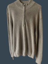 IZOD MENS LS CLASSIC COLLARED QUARTER ZIP SOLID TAUPE SWEATER NWT 2XL - $62.75