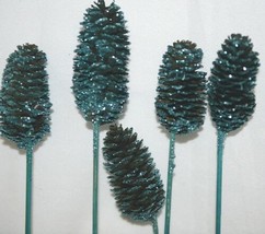 UniQue Designs Blue Glittery Decoration Pine Cones Set Of Five image 2