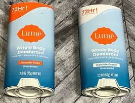 Lume Whole Body Deodorant 72Hr 2.6oz Smooth Solid &amp; Invisible Cream Unscented - £18.29 GBP