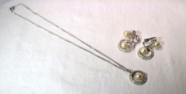 Vintage Crown Trifari Pearl Rhinestone Choker Necklace and Earrings Set ... - £38.10 GBP