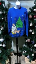 Christmas Sweater Unisex XXL Alex Stevens Ugly Blue Dog Snowman Tree Funny - £11.61 GBP