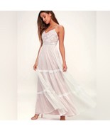 Lulu&#39;s Elenora Embroidered White Lace Maxi Dress * Medium - £24.44 GBP