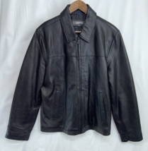 Kenneth Cole Reaction Size L Mens Black Leather Jacket Collared Full Zip - £18.33 GBP