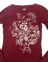 Vintage Hurley Thermal Top Womens S Red Floral Graphic USA Y2K image 3