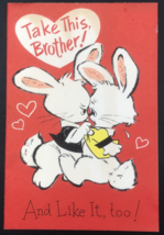 Rust Craft Bunny Rabbits Take This Brother! Valentine&#39;s Day Greeting Card USA - £7.58 GBP