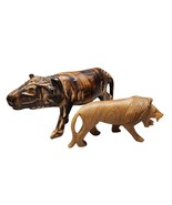 Hand Carved Wood Bull Oxen-Lion Burned Safari Wildlife Zoo Sculpture 4.5... - $713.05 MXN