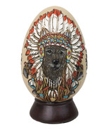 Tribal Indian Chief Wolf With Headdress Roach Egg Shaped Money Bank Figu... - $38.26 CAD