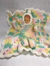 Vintage hand made Crochet Knit Blanket Doll 16 Inch yarn 1950s Mid Century Baby - £9.87 GBP