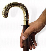 Solid Brass Golden head Handle Vintage Wooden Walking Stick Designer Han... - $36.99