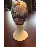 CLOISONNE HANDPAINTED TRINKET BOX EGG in a ceramic Lenox stand ^ - $72.26