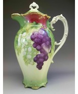 Antique Bavaria Chocolate Pot Purple Grapes Porcelain Pitcher Green - £51.76 GBP