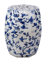 Blue and White Porcelain Garden Stool Floral Bird Motif - £235.66 GBP