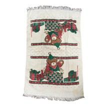 Vintage Christmas Hand Towel Holiday Teddy Bear with Packages Kitschy Ki... - $18.69