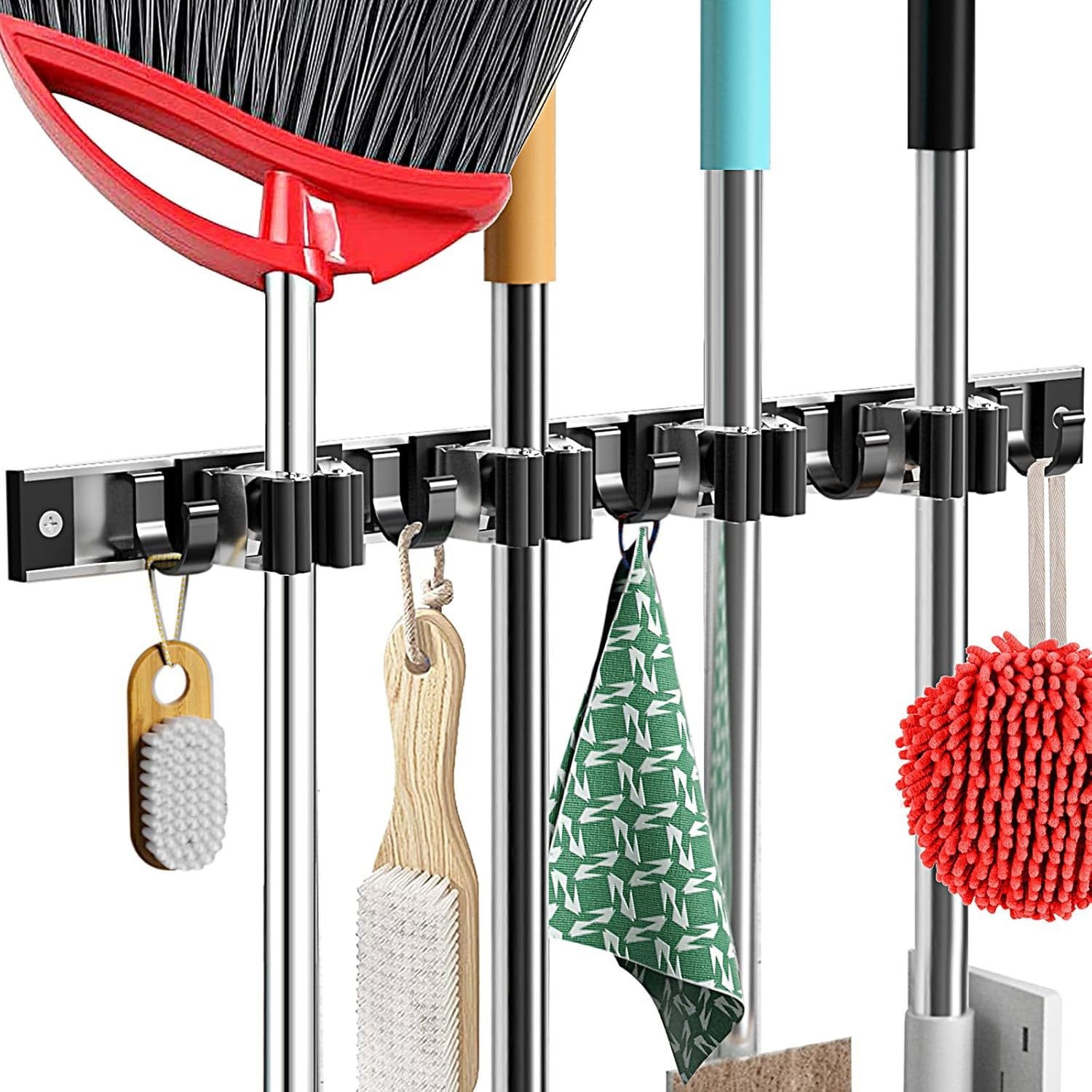 Mop And Broom Holder Wall Mount Metal Heavy Duty Utility, Black, 1 Pack ... - $44.94