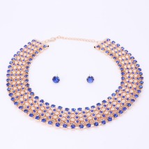 Ion women vintage choker collar gold color chain crystal necklace earrings jewelry sets thumb200