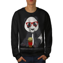 Wellcoda Coffee Happy Panda Mens Sweatshirt, Hippie Casual Pullover Jumper - £24.26 GBP+