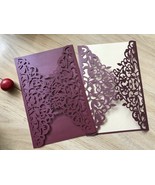 50pcs burgundy red Laser Cut wedding Invitation cards,Bridal Shower Invi... - $55.00