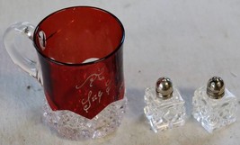 Vintage State Fair 1901 vintage Ruby red flash glass mug cut glass and etched an - £17.72 GBP