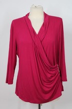 Talbots LP Berry Pink V-Neck Wrap-Front Rayon Stretch Jersey 3/4 Sleeve Top - £15.13 GBP