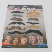 Moustache Kit 12 Piece Self Adhesive Halloween Costume Pretend Play Cosp... - $9.75