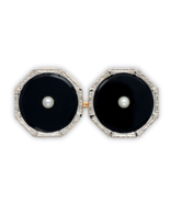 Platinum and 14k Pair of Black Onyx and Pearl Men&#39;s Cufflinks w/Engravin... - $862.65 CAD