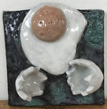 Vtg 90s Funky Unique Handmade Studio Art Cracked Egg Decorative Pottery Tile 6&quot; - £62.92 GBP