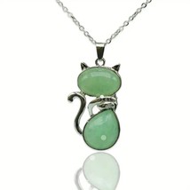 Cat Pendant Natural Stone Silhouette of a Cat Necklace Green Aventurine - £18.80 GBP