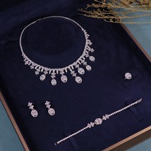 Ew 4pcs luxury shiny tassel water drop big cubic zircon party necklace jewelry sets for thumb200
