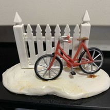 Lemax Christmas Village Figurine Red Bicycle Bike Leaning on White Wood Fence - £15.46 GBP