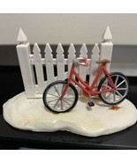 Lemax Christmas Village Figurine Red Bicycle Bike Leaning on White Wood ... - $21.46 CAD