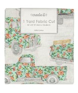 Create It Fabric Vintage Truck Floral Flowers Aqua Teal 100% Cotton 1 Ya... - $129.36 MXN