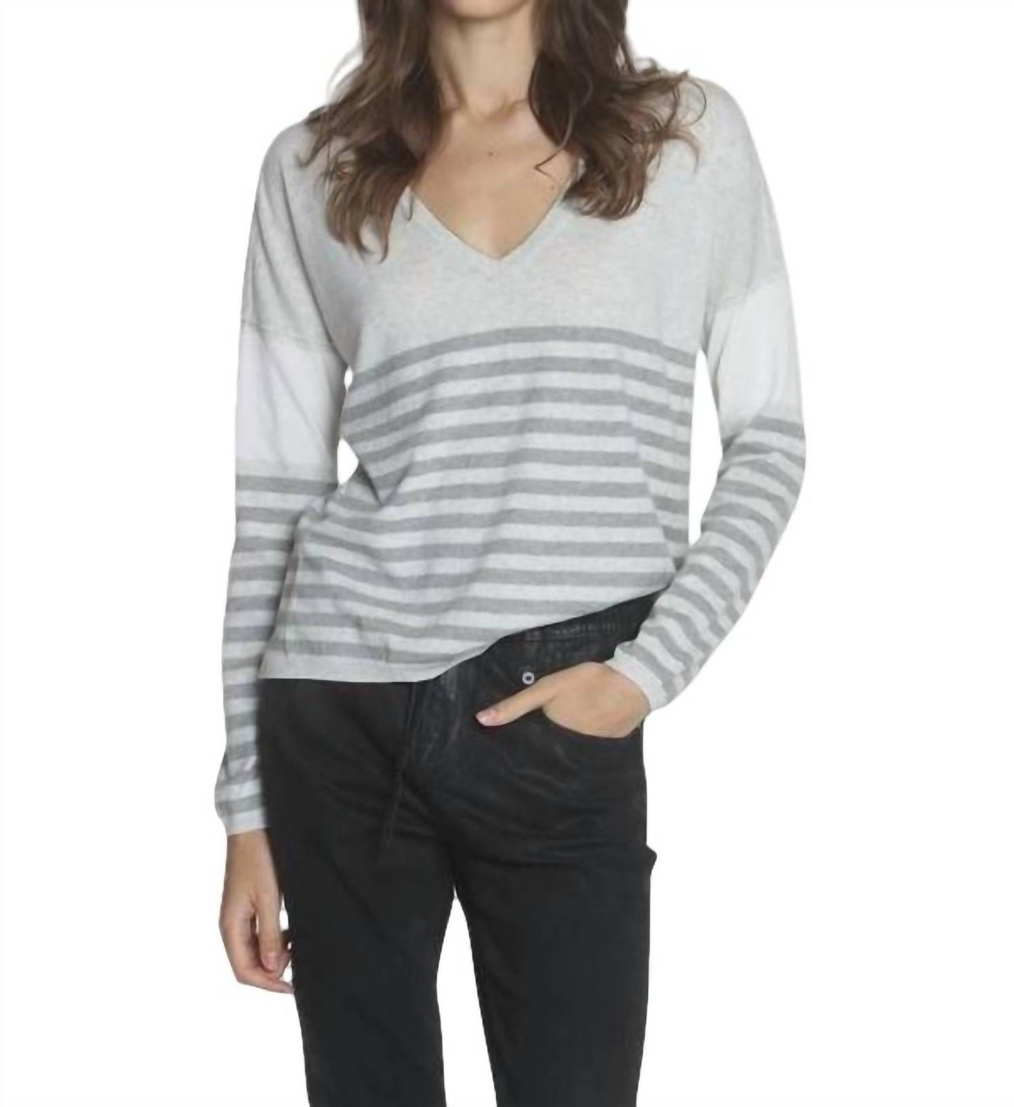 Label+Thread lindsey stripe vee top in Pumice/fog