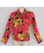 Chico&#39;s 2 M 8 10 Colorful Garden Blooms Linen Cotton Jean Styled jacket ... - $23.76