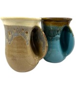 Neher Pottery Clay In Motion Set Of 2 Beautiful Hand Warmer Drip Glaze Mugs 2011 - $67.61 CAD