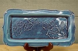 TOSCH Whitestone Studio Art Pottery Denim Blue Glazed Tray Raised Leaf P... - $28.70