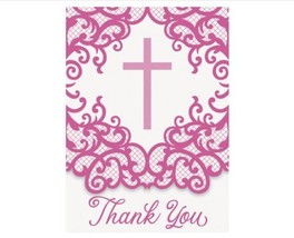 Fancy Pink Cross 8 Ct Thank You Notes Baptism Confirmation Communion - £3.15 GBP