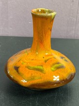 Drip Glaze Vase Narrow Neck California original MCM Vintage Orange Brown - £32.81 GBP