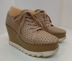 Steve Madden Unfazed Wedge Tan Perforated Leather Platform Lace Up Shoes Sz 9.5 - £19.35 GBP