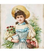 C1890s Victorian Trade Card Beautiful Girl With Roses Flowers Ephemera E83A - $28.01 CAD