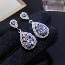 3Ct Round Real Moissanite Teardrop Dangle Earrings 14K White Gold Plated Silver - $252.44