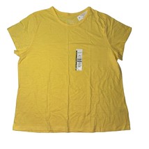 Time and Tru Womens Yellow Relaxed Fit Short Sleeve Slub Crew Tee T-Shirt XL - £11.85 GBP