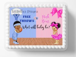 Gender Reveal Free Throws Or Pink Bows Basketball Theme Edible Image Edible Cake - $16.47